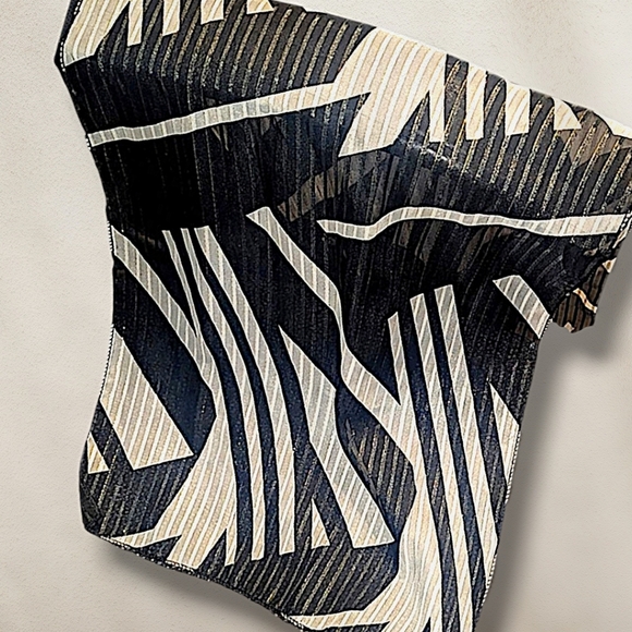 Accessories - Vintage Sheer Geometric Black & White w/Gold Oblong Scarf 60" L X 13" W